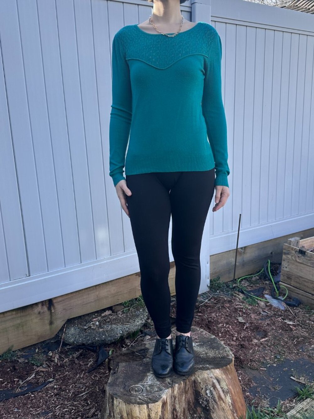 Review Teal Pointelle Detail Long Sleeve Knit Top